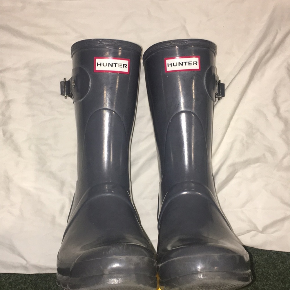 Glossy Grey Short Hunter Boots